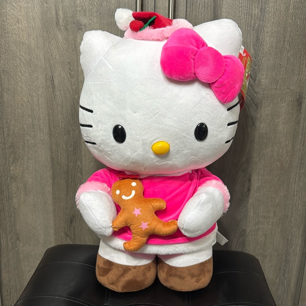 New Hello Kitty In Pink With Gingerbread Cookie Christmas Plush Greeter With Tag